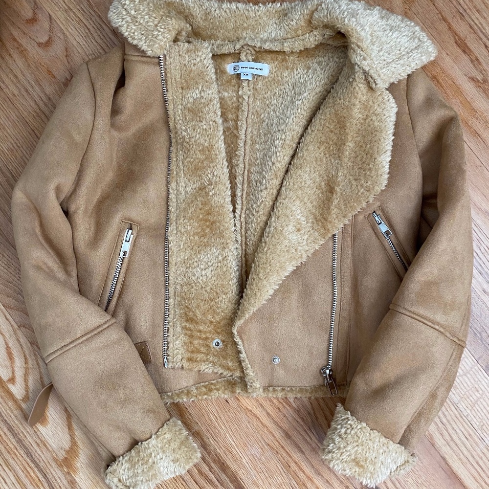 LF Tan Fuzzy Moto Jacket